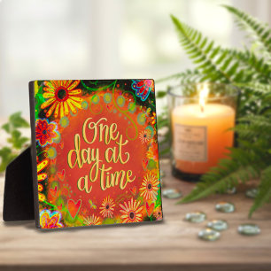 One Day at a Time Inspirational Orange Floral Plaque