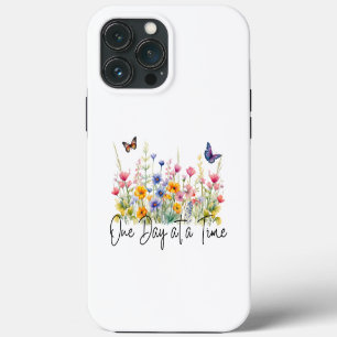 One Day at a Time Inspirational Quote Wildflowers iPhone 13 Pro Max Case