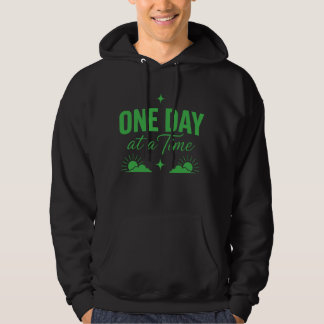 One Day At A Time Motivational Typography Black Hoodie