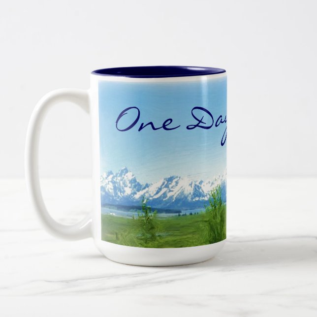 One Day at a Time mountains mug (Left)