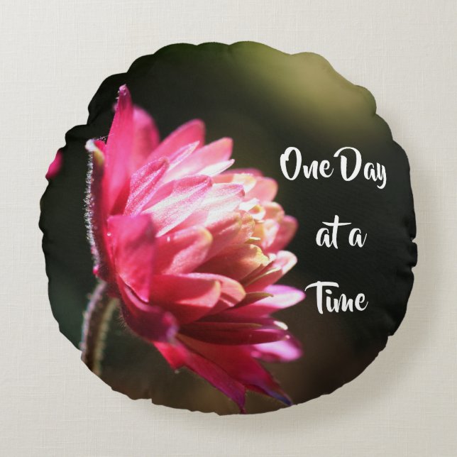 One Day At A Time Quote Flower In Sunlight  Round Cushion (Front)