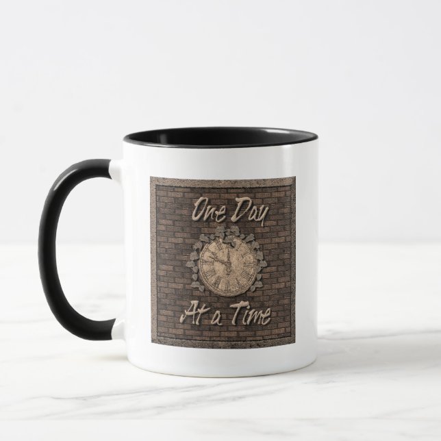 One Day At A Time Quote Slogan Old Clock Mug (Left)