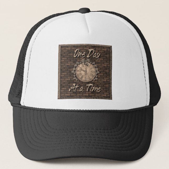 One Day At A Time Quote Slogan Old Clock Trucker Hat (Front)