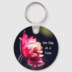 One Day At A Time Quote Sunlit Flower Personalized Key Ring