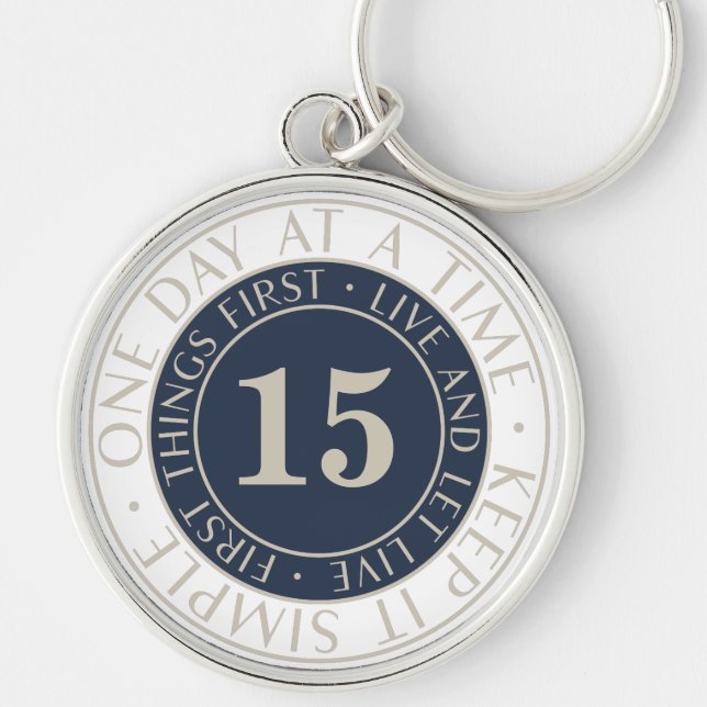 One Day at a Time Sobriety Anniversary Blue Key Ring (Front)