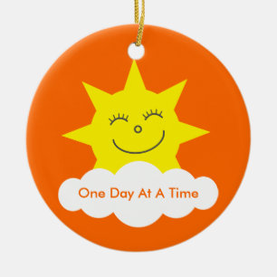 One Day At A Time Sobriety Date Cartoon Sun Ceramic Tree Decoration