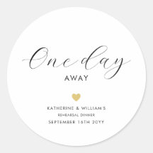 One Day Away Gold Heart Rehearsal Dinner Favours