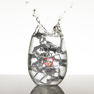 One Day Away Heart Photo Rehearsal Dinner Stemless Wine Glass