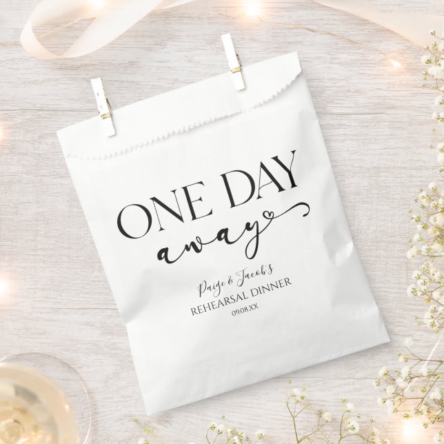 One Day Away Minimal Wedding Rehearsal Dinner Favour Bags (Clipped)