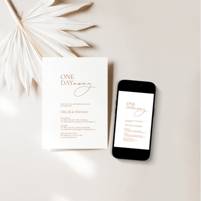 "One Day Away" Minimalist Modern Rehearsal Dinner Invitation (Creator Uploaded)