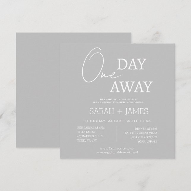 One Day Away Rehearsal Dinner Wedding Square  Invitation (Front/Back)