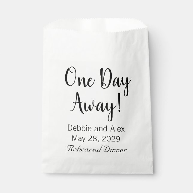 One Day Away Wedding Rehearsal Dinner Favour Bags (Front)