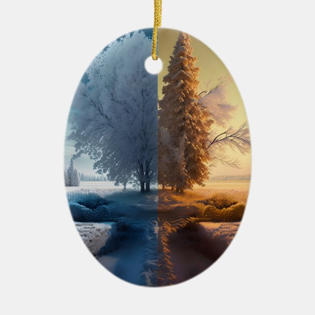 One day in winter ceramic tree decoration (Front)