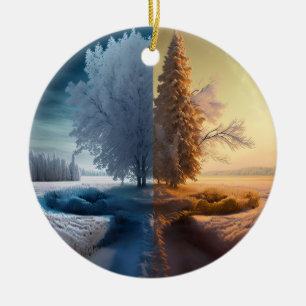 One day in winter ceramic tree decoration
