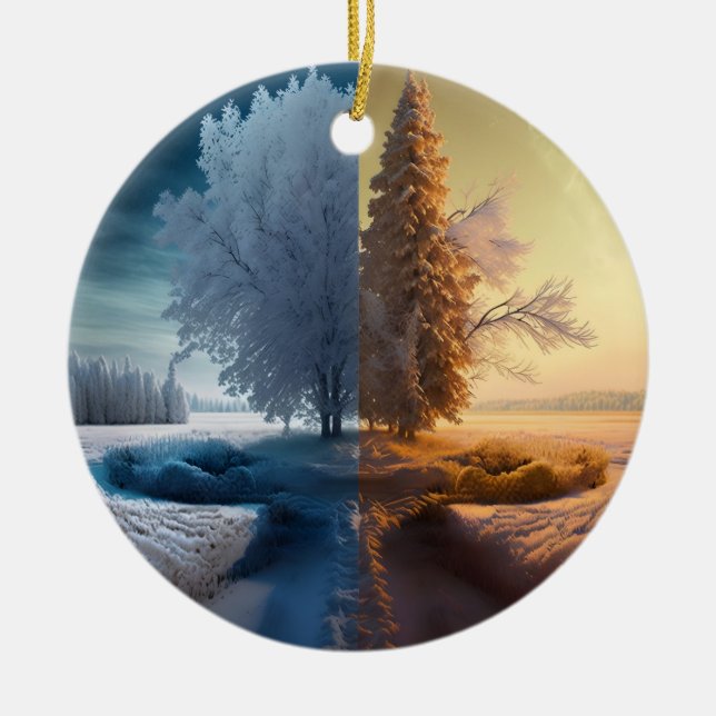 One day in winter ceramic tree decoration (Front)