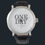 One Day Inspiring Sobriety Quote White Black Watch<br><div class="desc">"One Day At A Time". Inspirational motivational quote, in a stylish typographic design of black and white, perfect for decorating for your office, your gym or your home. Let this positive quote uplift your day. Makes the ideal gift for anyone working through something challenging difficult in their life step by...</div>