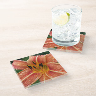 One day lily glass coaster