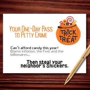 One-Day Pass to Petty Crime Halloween Card