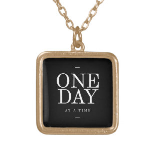 One Day Study Motivational Quote Black and White Gold Plated Necklace