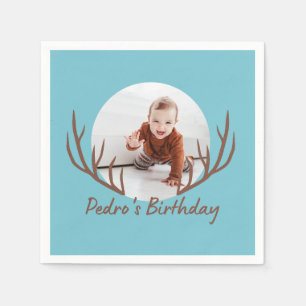One Deer Antlers Rustic 1st Birthday Party Napkin
