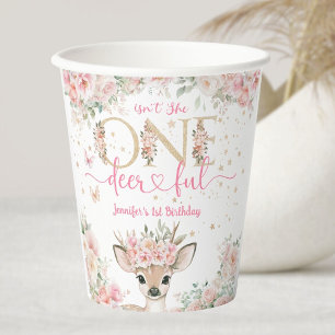 One-Deer-Ful 1st Birthday Girl Pink Fawn Paper Cups