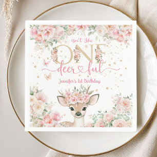One-Deer-Ful 1st Birthday Girl Pink Fawn Paper Napkin