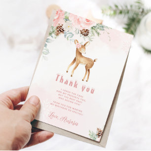 One-deer-ful blush winter deer birthday thank you card