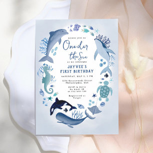 One-der the Sea Blue Ocean Animals 1st Birthday Invitation