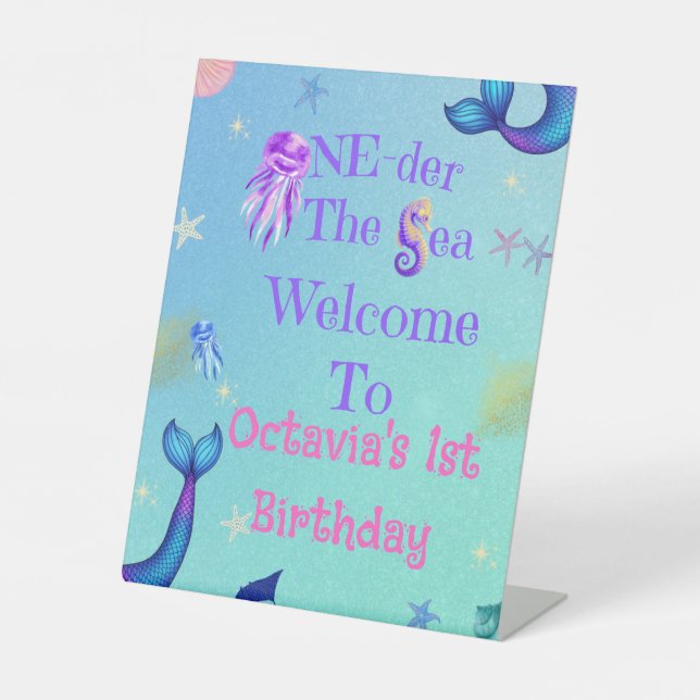 One-der the Sea First Birthday  Pedestal Sign (Front)
