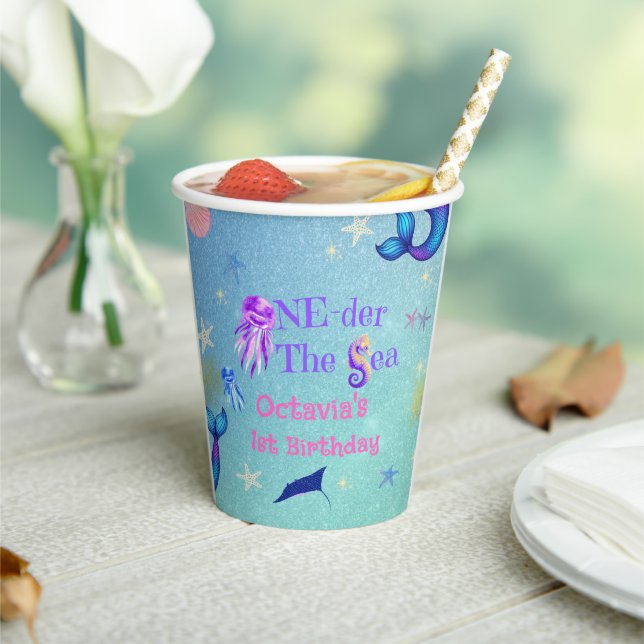 ONE-der The Sea Mermaid Birthday Party Paper Cups (Insitu)