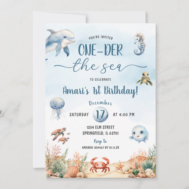 ONE-der the Sea Ocean Kid's 1st Birthday Party Invitation (Front)