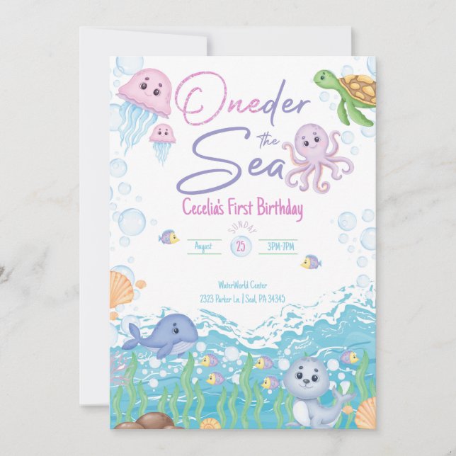 One-der the Sea Pastel Birthday Invitation (Front)