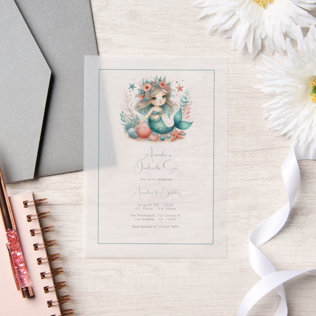 “One-der the Sea” Vellum Mermaid First Birthday Vellum Invitations (Wedding)