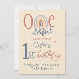One-derful 1st birthday, Boho rainbow birthday Invitation