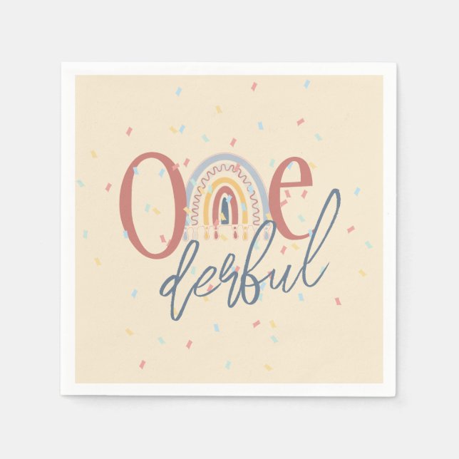 One-derful 1st birthday, Boho rainbow birthday Napkin (Front)