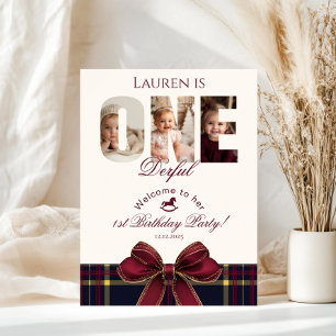 One Derful 1st BIrthday Preppy Plaid Welcome Poster