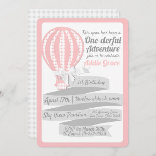 One-derful Adventure Hot Air Balloon 1st Birthday Invitation