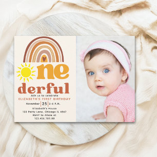One - Derful Cute First Birthday with Boho Style  Invitation