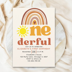 One - Derful Cute First Birthday with Boho Style Invitation