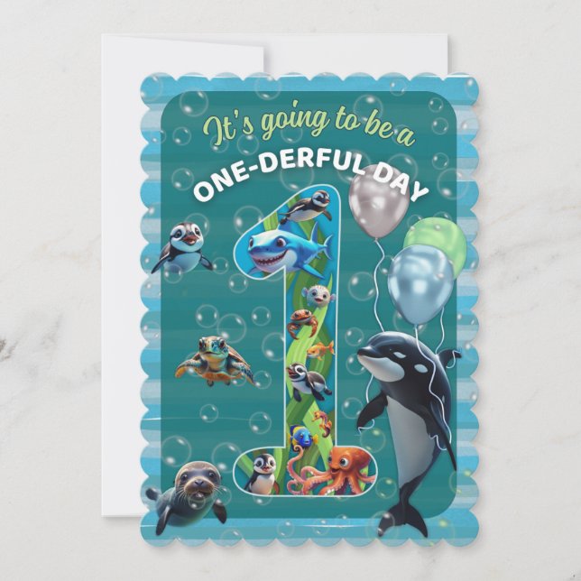 One-derful Day Flat Scalloped Birthday Invitation (Front)