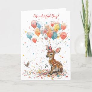 One-derful Day Woodland Animals 1st Birthday Card