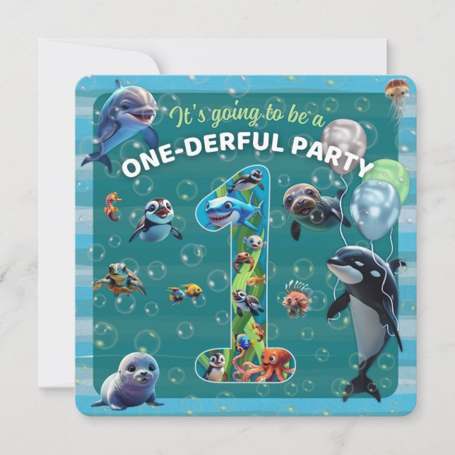 One-derful Party Rounded Edge Flat Invitation (Front)