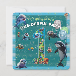 One-derful Party Rounded Edge Flat Invitation