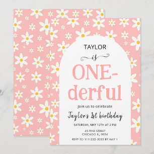 ONE-derful Pink Daisy 1st Birthday Invitation