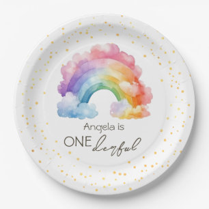 One derful Rainbow Kids Birthday  Paper Plate