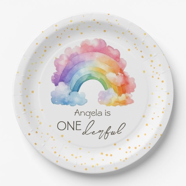One derful Rainbow Kids Birthday  Paper Plate (Front)