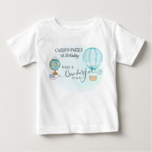 ONE derful World Blue Hot Air Balloon 1st Birthday Baby T-Shirt