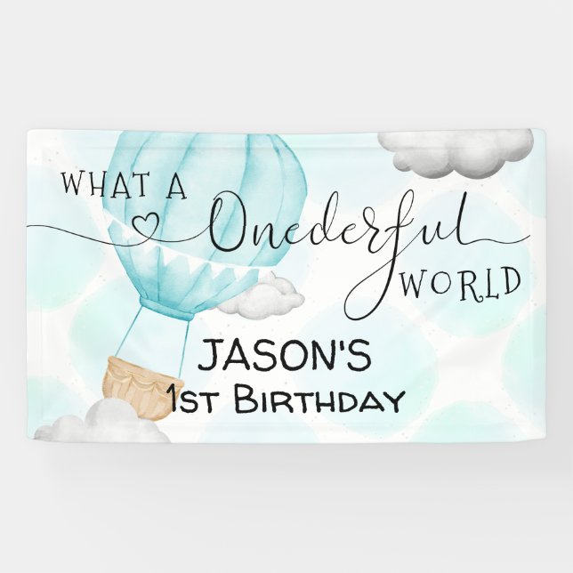 ONE derful World Hot Air Balloon 1st Birthday Banner (Horizontal)
