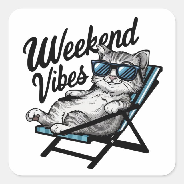 One design features a cool and comfortable kitten  square sticker (Front)