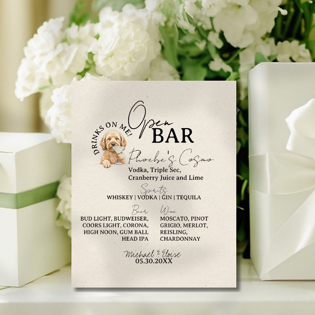 One Dog Wedding Signature Drink Open Bar Pedestal Sign (Accent your open bar with this One Dog Wedding Signature Drink Open Bar Pedestal Sign!)